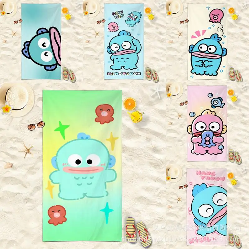 

Sanrio Popular Cartoon cute bath towel digital printed microfiber Hangyodon beach towel absorbent towel Hot Sell Anime