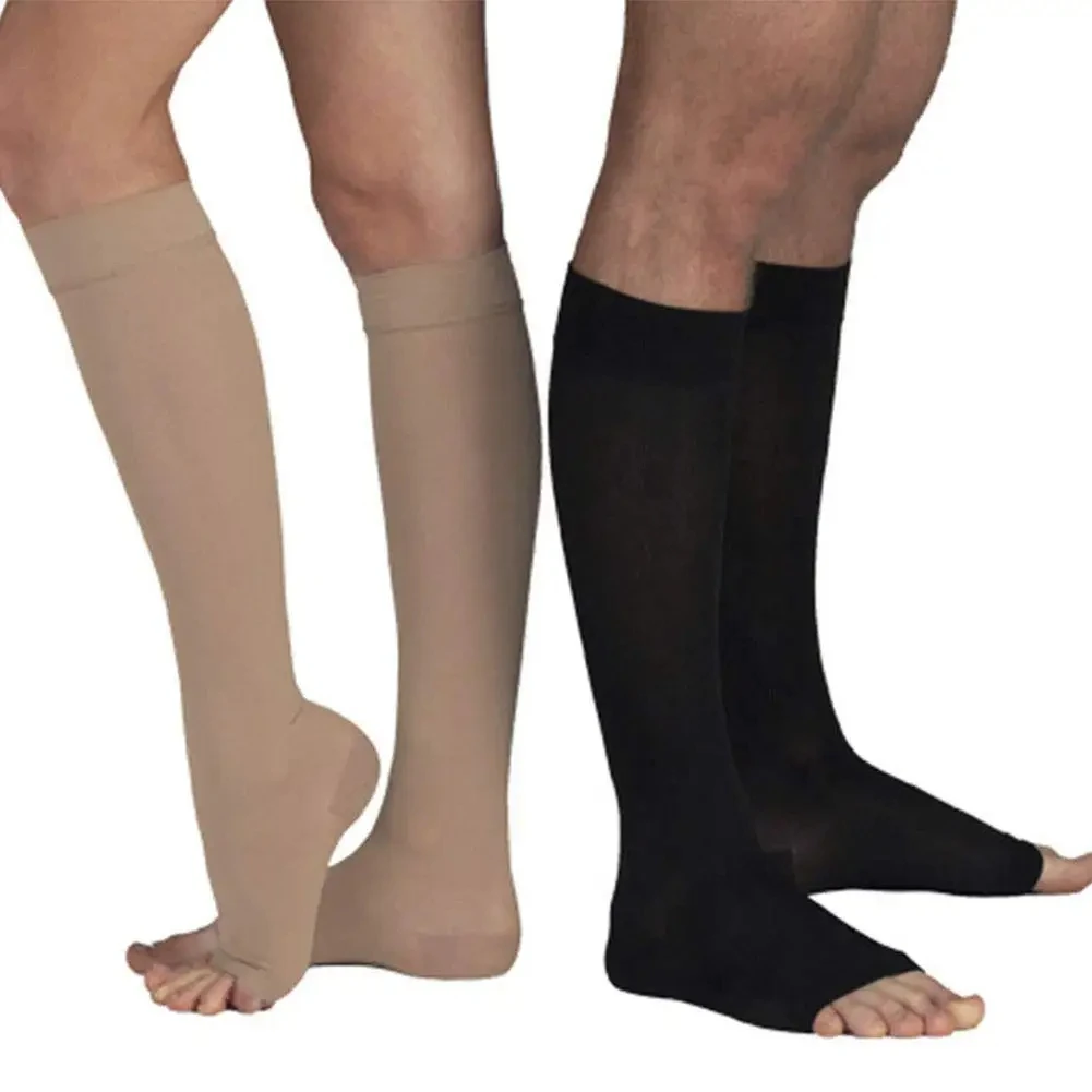 Chaussettes de Compression Médicale pour Femme, 20-30mm gh, Ouverte, pour Genoux, Mollet, Varices, Œedème, Grossesse, artificiel astique, Volant,