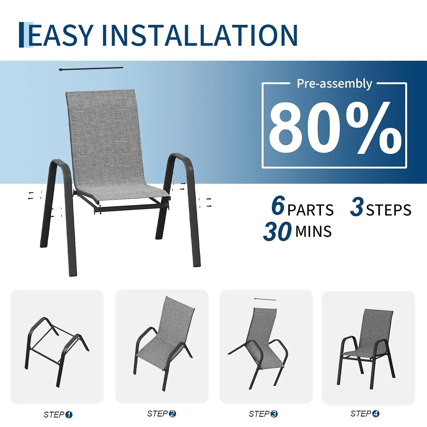 Patio Chairs Set of 6, Stackable Chairs with High Back for Backyard