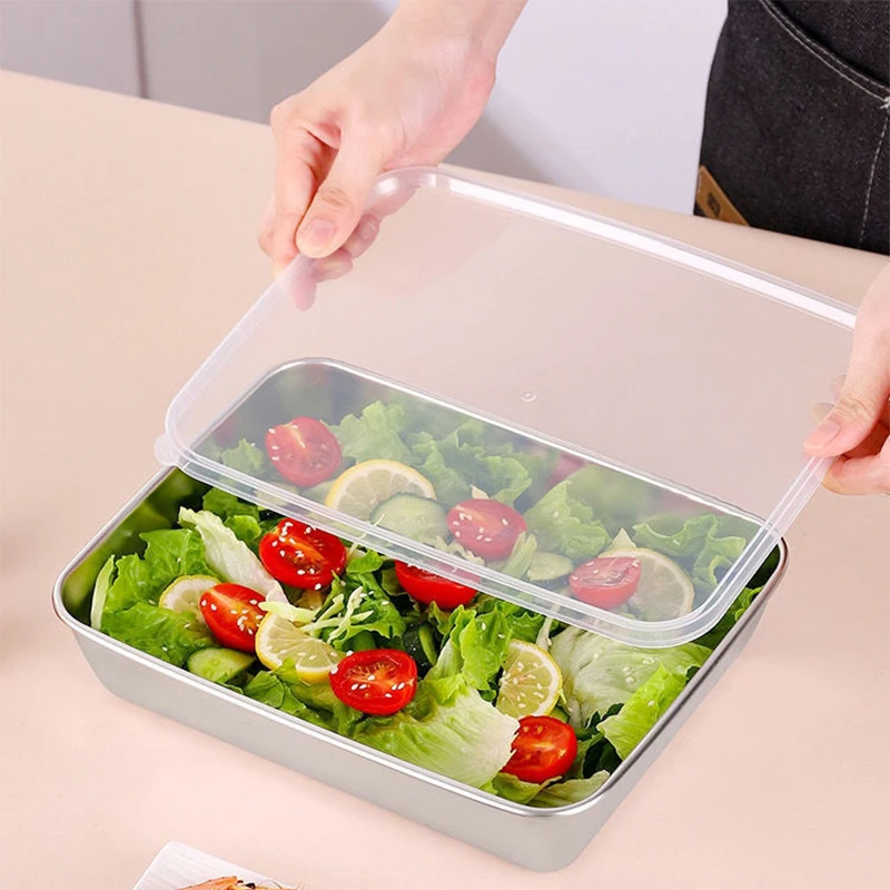 Caja de acero inoxidable para mantenimiento fresco, contenedor hermético de almacenamiento de alimentos con tapa, caja de comida Bento para almuerzo, herramienta de Camping para Picnic al aire libre