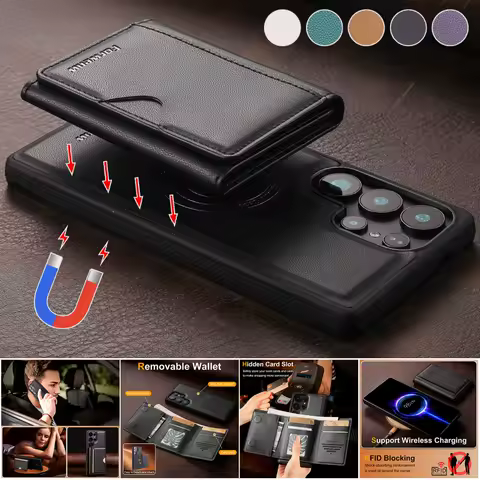 Magsafe Magnetic Leather Wallet Phone Case For Samsung Galaxy A56 A36 A16 A55 A35 A15 S25 Ultra S24 Plus S23 S22 Note 20 Cover