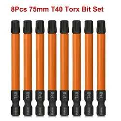 8Pcs T40 Torx Screwdriver Bits 1/4 Inch Hex Shank Magnetic Torx Bit Set 75mm Torx Head Drill Bit