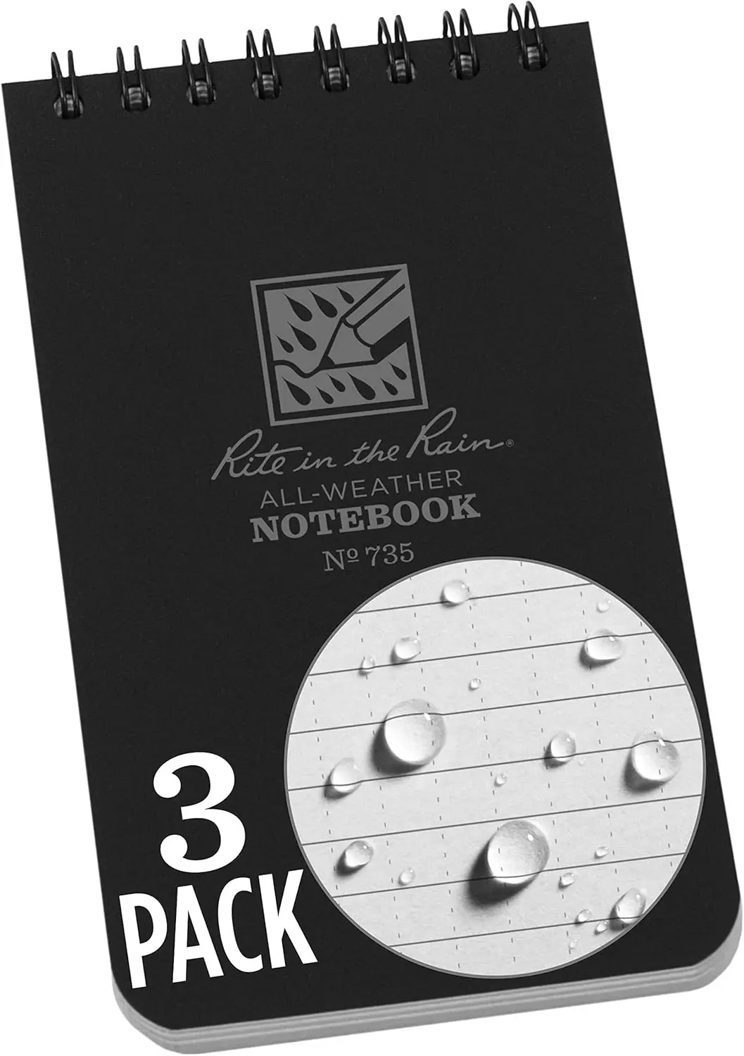 

Weatherproof Spiral Notebook, 3x5 Inches, Black Cover, 3-Pack for All Conditions