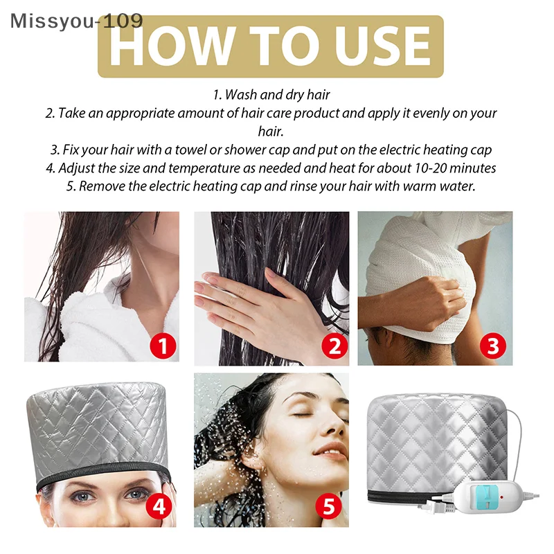 غطاء علاج سبا للشعر الكهربائي مع تسخين حراري قابل للتعديل للعناية الشخصية بالشعر #4