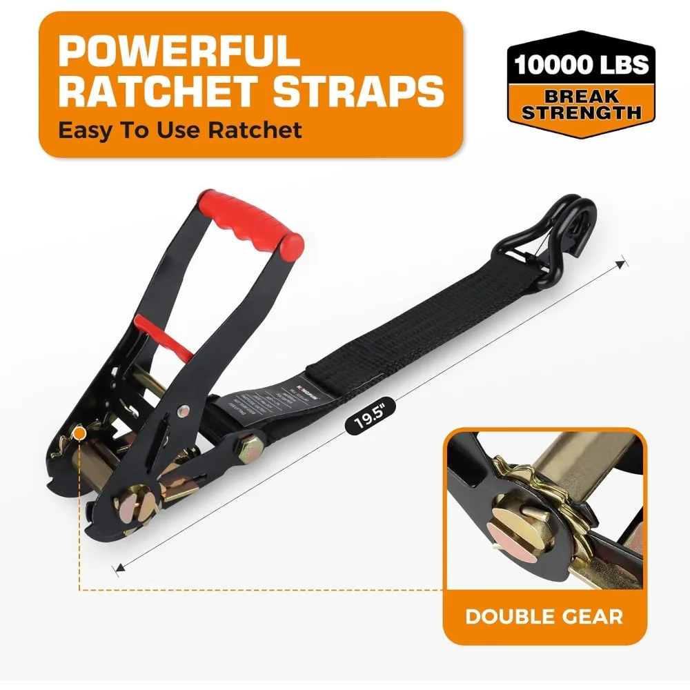 

4 Pack Heavy Duty Car Tie Down Straps for Trailers –Tire Straps with 10,000 lb Break Strength, Axle Strap for Car Hauler, Truck