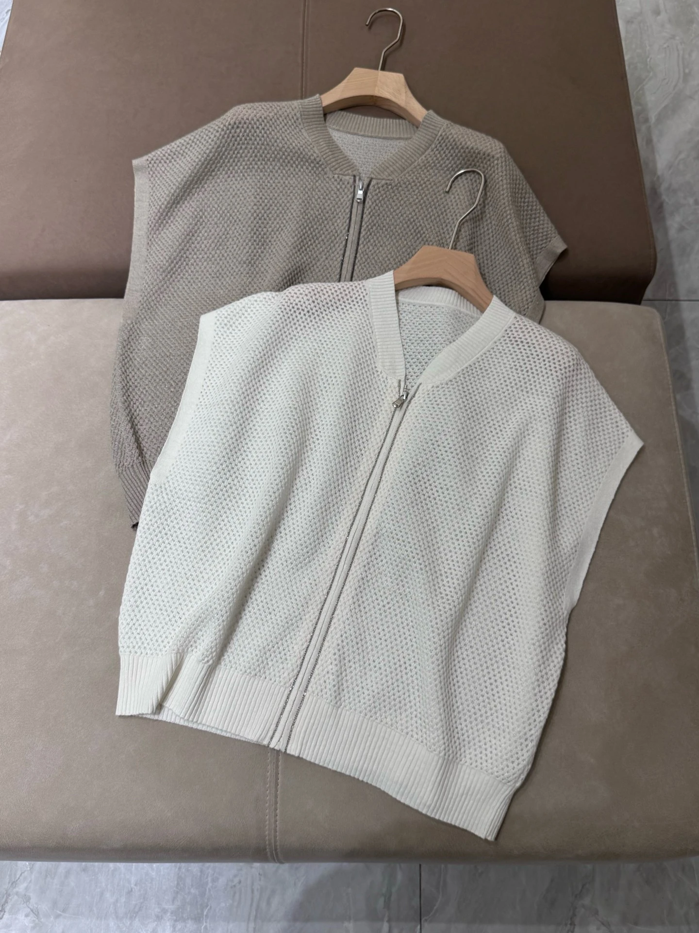 

Женский льняной вязаный жилет на бретельках, модный повседневный свободный открытый кардиган на молнии, ажурный дизайн, простой летний топ