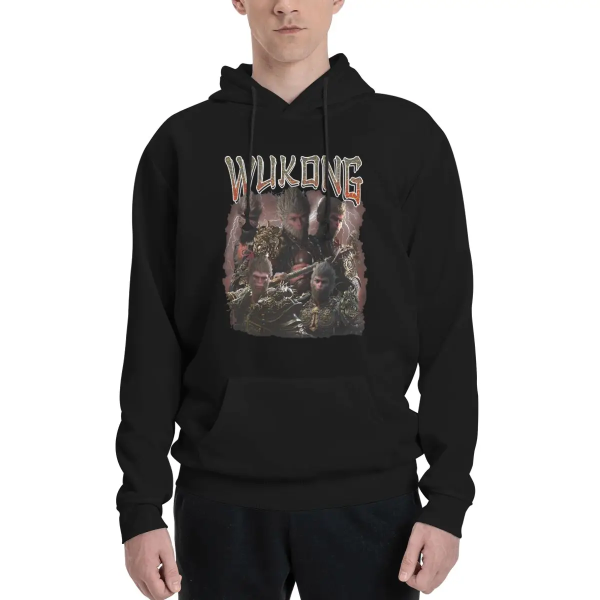 Black Myth Wukong Monkey King Hoodie For Men Women Pullover Long Sleeve Sweatshirts Drawstring Hooded Shirt with Kanga Pocket