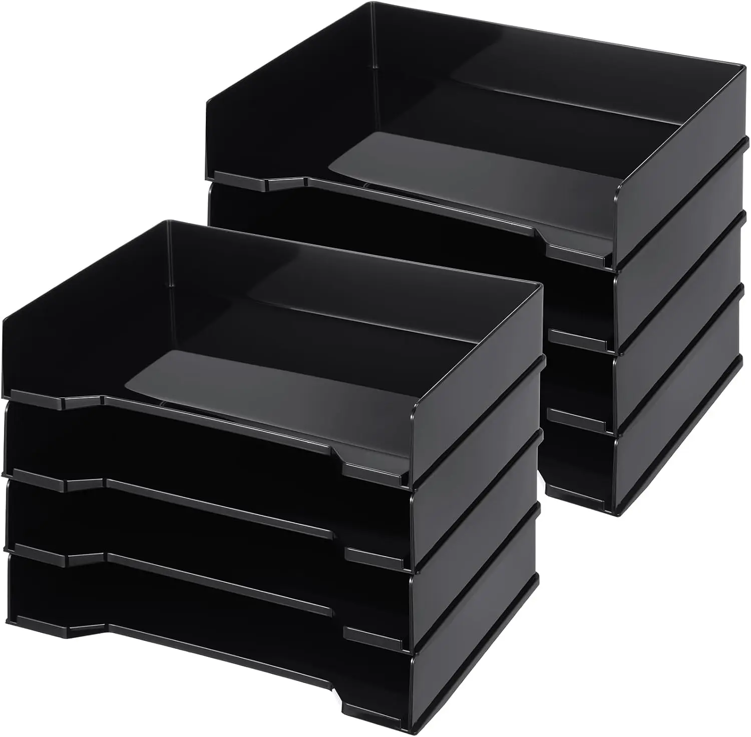 Stackable Letter Tray 8-Pack, PET Plastic Desk Organizer 13x9.5x2.6in for Office Documents, Black