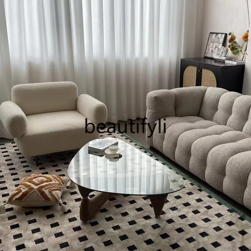 Leisure chair single chair living room French retro wabi wind lamb wool single sofa sofa chair