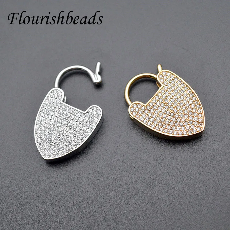 High Quality Gold Plating Heart Shape Rhinestone Beads Paved Clasp Connector Key Chain for Jewelry Making Accessories 5pcs/lot