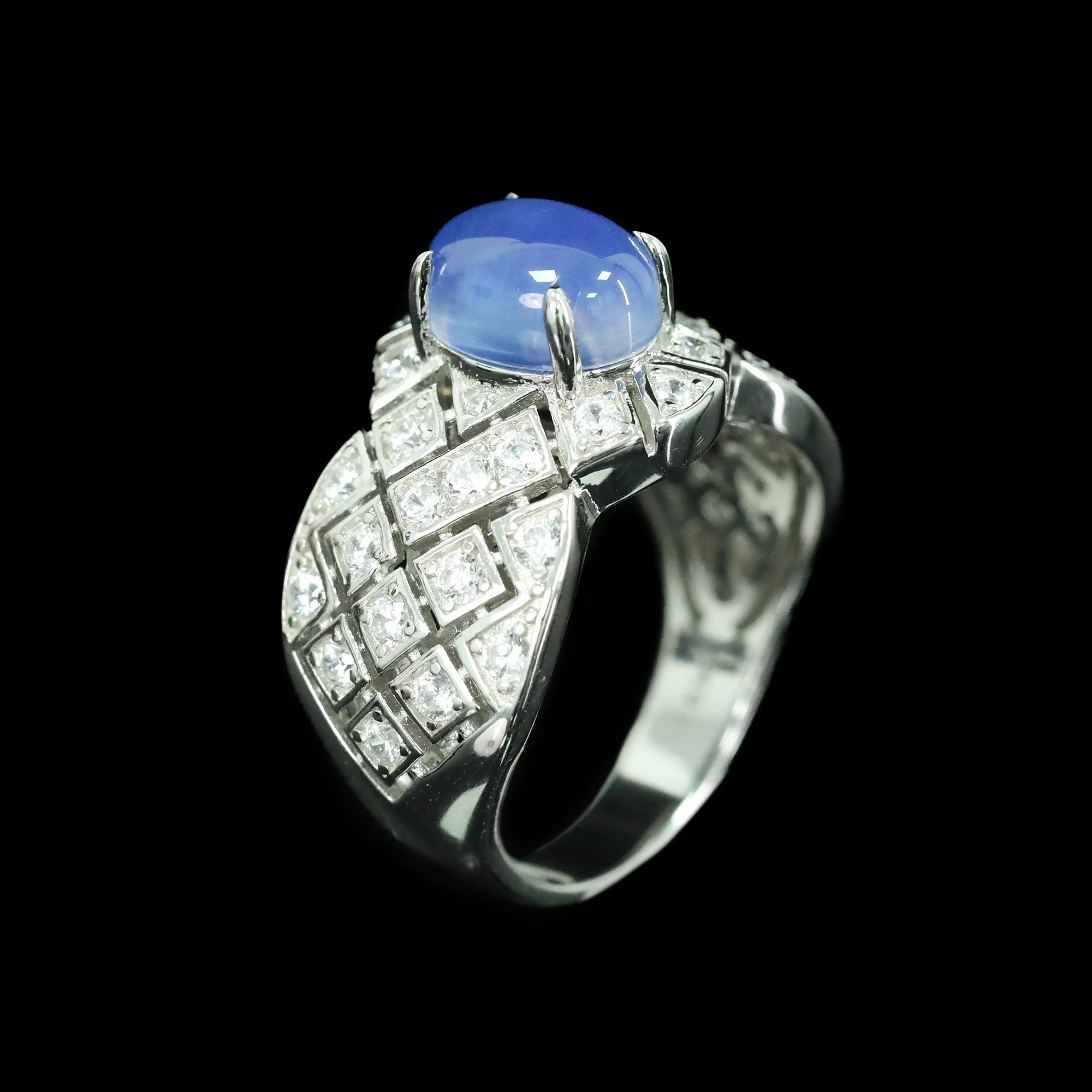Vintage Star Artificial Cabochon Sapphire Ring Art Deco 925 Sterling Silver Women's Statement Fine Jewelry Luxury Birthday Gifts
