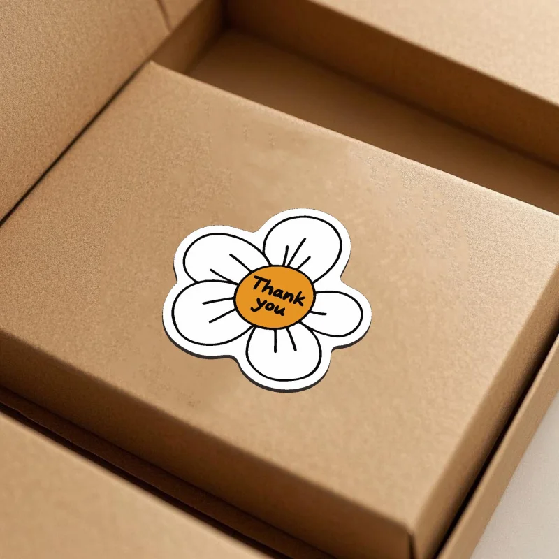 

60PCS Small White Flower Gift Box Packaging Thank You Stickers Packing Labels Airplane Box Decoration Sealing Stickers Baking S