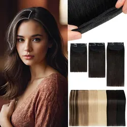 100% Human Hair Topper Invisable Straight Hair Pads Clip In One Piece 2Clips Increase Hair volume Hair Extensions Top Side Cover