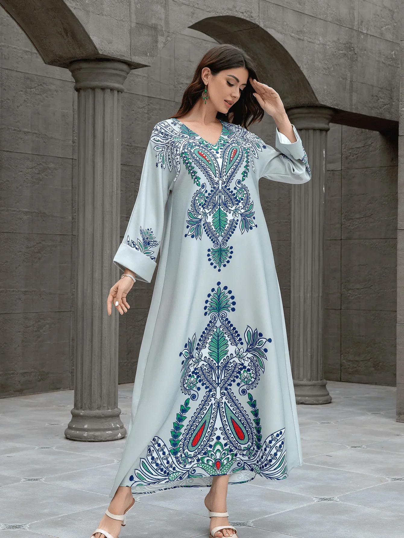 Eid Moslim Abaya Voor Vrouwen Print Jurken Jalabiya Parels Vestidos Arabische Islam Lang Gewaad Ramadan Marokko Dubai Abaya Kaftan 2026