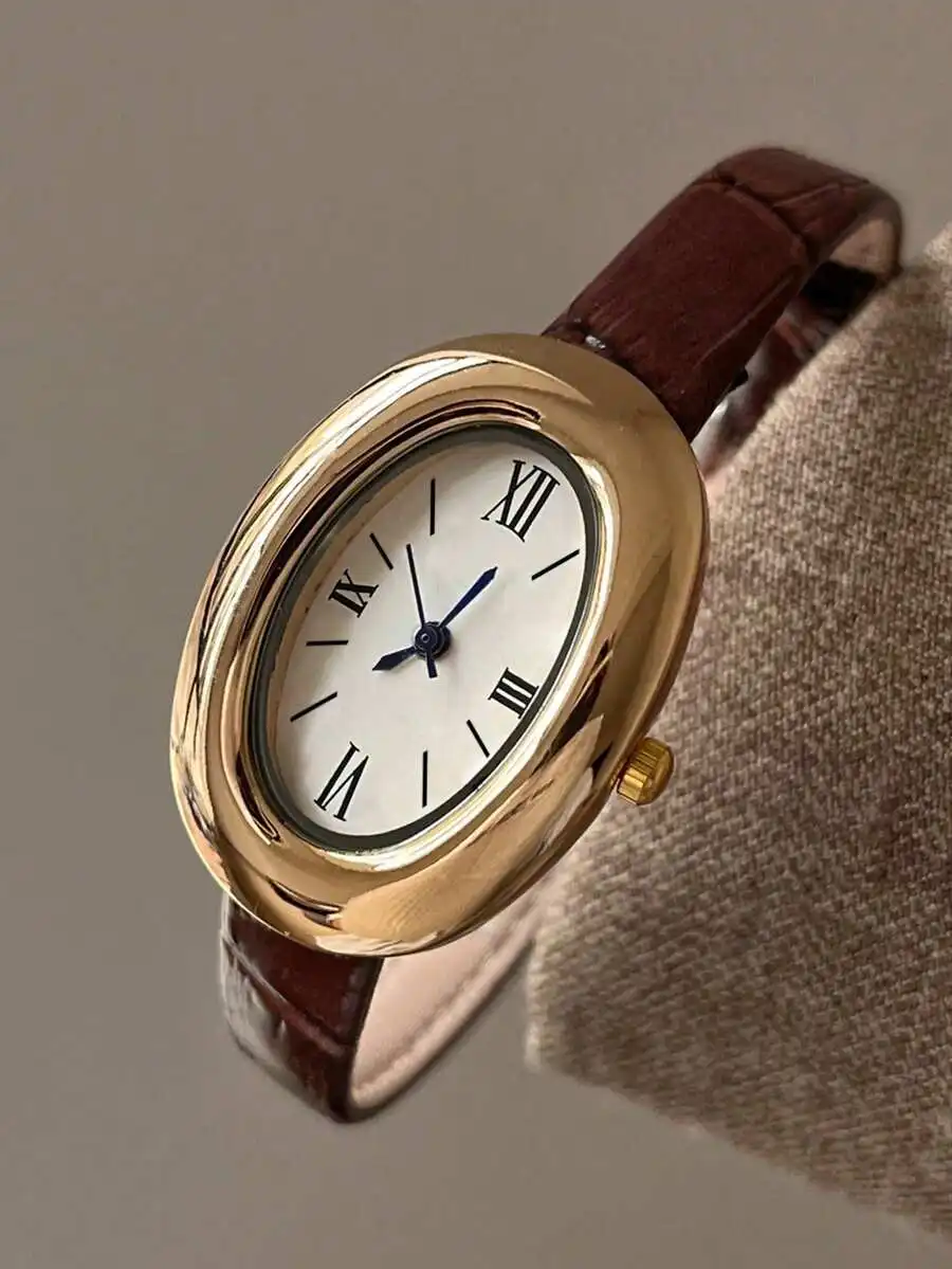 1pc Women's PU Leather Band Watch, Round Dial, Retro British Style, Niche Luxury Quartz Watch, Suitable For Holidays, Parties,