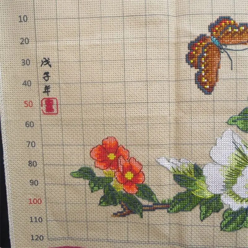 Handmade cross stitch finished butterfly play peony flowers, new living room, bedroom decoration, inventory hanging paintings