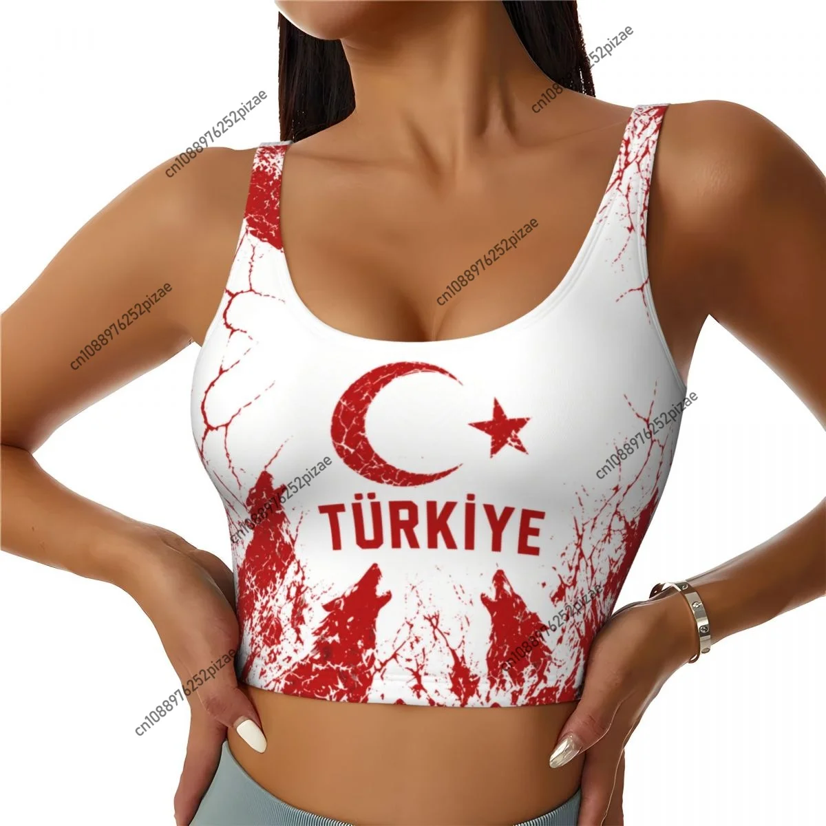2026 Turkey Flag Women Sports Bra Crop Top Sports Vest Tank Top for Girl Lady Yoga Gym Running Fitness