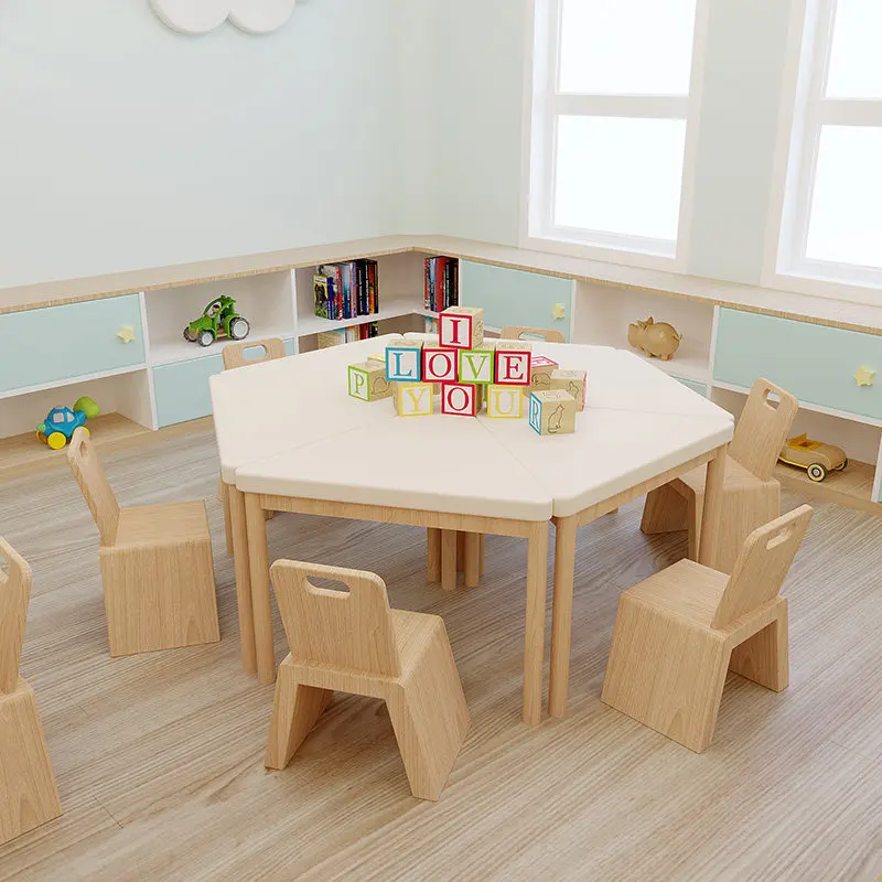 

All solid wood children's kindergarten special table and chair set combination