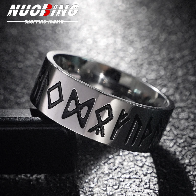 Norse Mythology Defense Totem Retro Odin Runes Hip Hop rock Amulet For Men And Women Universal Finger Ring Punk Gift