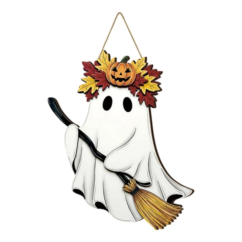 Halloween Decorations Hanging Welcome Sign Wooden Wreath Front Door Hanger Indoor Outdoor Yard Wall Decorations Gift HX6C