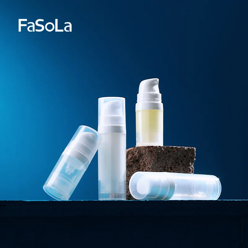 FaSoLa 2PCS Vacuum Travel Dispenser Bottle Transparent Press-Type Skin Care Refillable Bottles Plastic PP Cosmetic Bottles