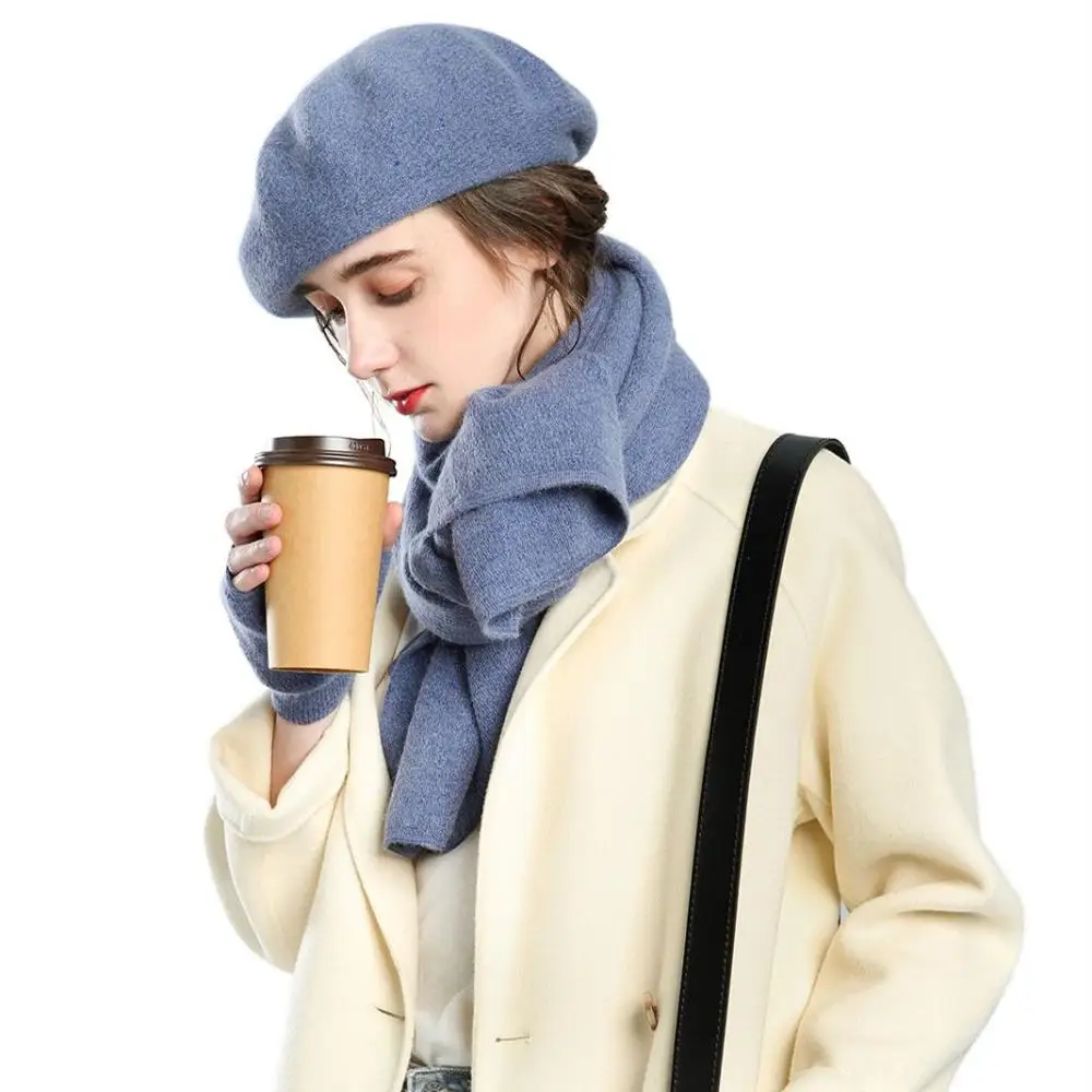 3pcs/set Warm Winter Cashmere Women Autumn Wool Half  Gloves Painter Hat Berets Hats Scarf Gloves Set