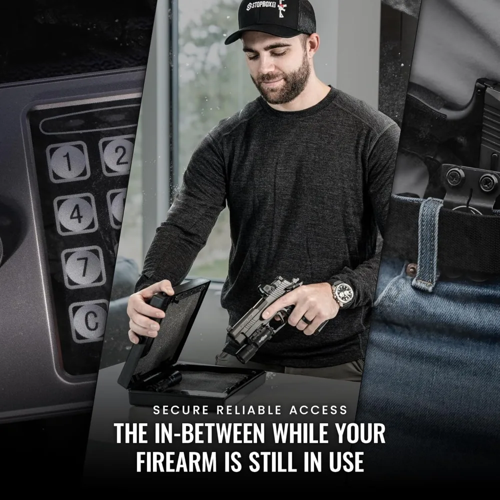 بديل آمن للبندقية STOPBOX PRO لتخزين المسدس، حافظة مسدس محمولة للوصول الفوري، صندوق قفل بندقية متوافق مع TSA للسيارة أو Tr