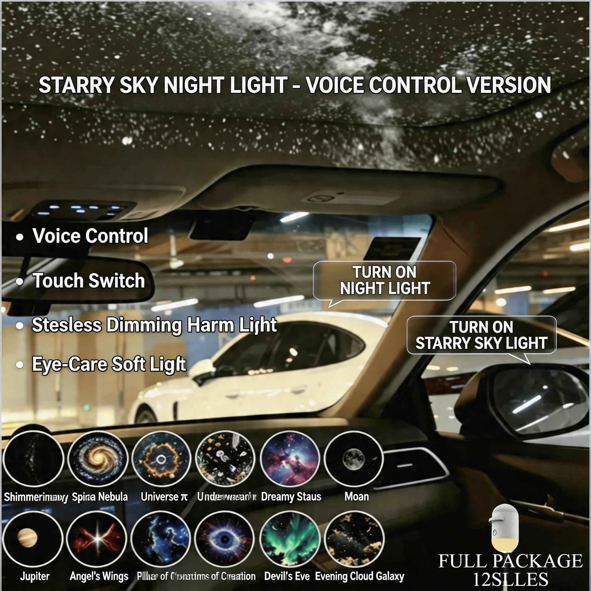 NEW 2-in-1 Mini Galaxy Star Projector Night Light Dual Use HD Romantic Ambient Lamp USB Powered for Car Interior & Bedroom Decor