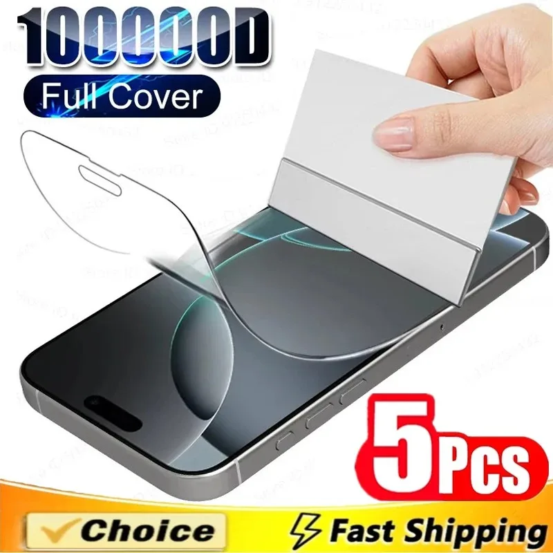 5 Películas de Hidrogel para iPhone 16 14 13 12 11 15 Pro Max Mini 7 8 14 15 16 Plus Protetor de Tela para iPhone X XR XS MAX (Não é Vidro)