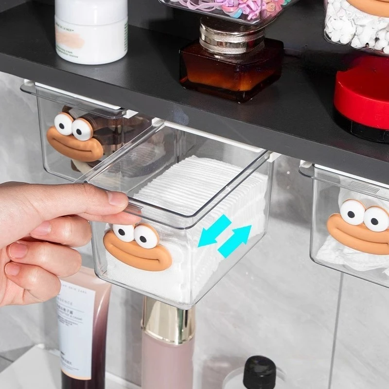 

Clear Plastic Drawer Organizer with Cute Cartoon Design for Makeup Storage Bathroom Shelf Cabinet Pull Out Container