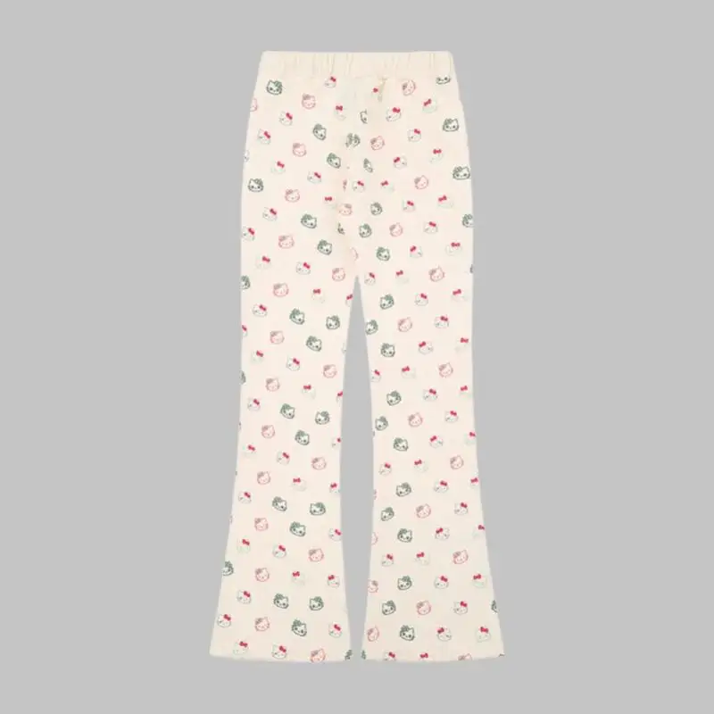 Anime hellokitty mulher roupas jovens mulheres cintura elástica calças planas estilo bonito calças casuais outono roupas femininas