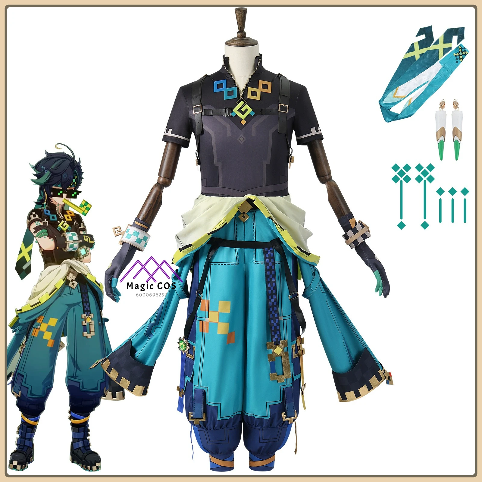 

Genshin Impact Kinich Cosplay Costume Natlan Grass Tribe Outfit High Quality Full Set Anime Outfit for Men Comic Con Party