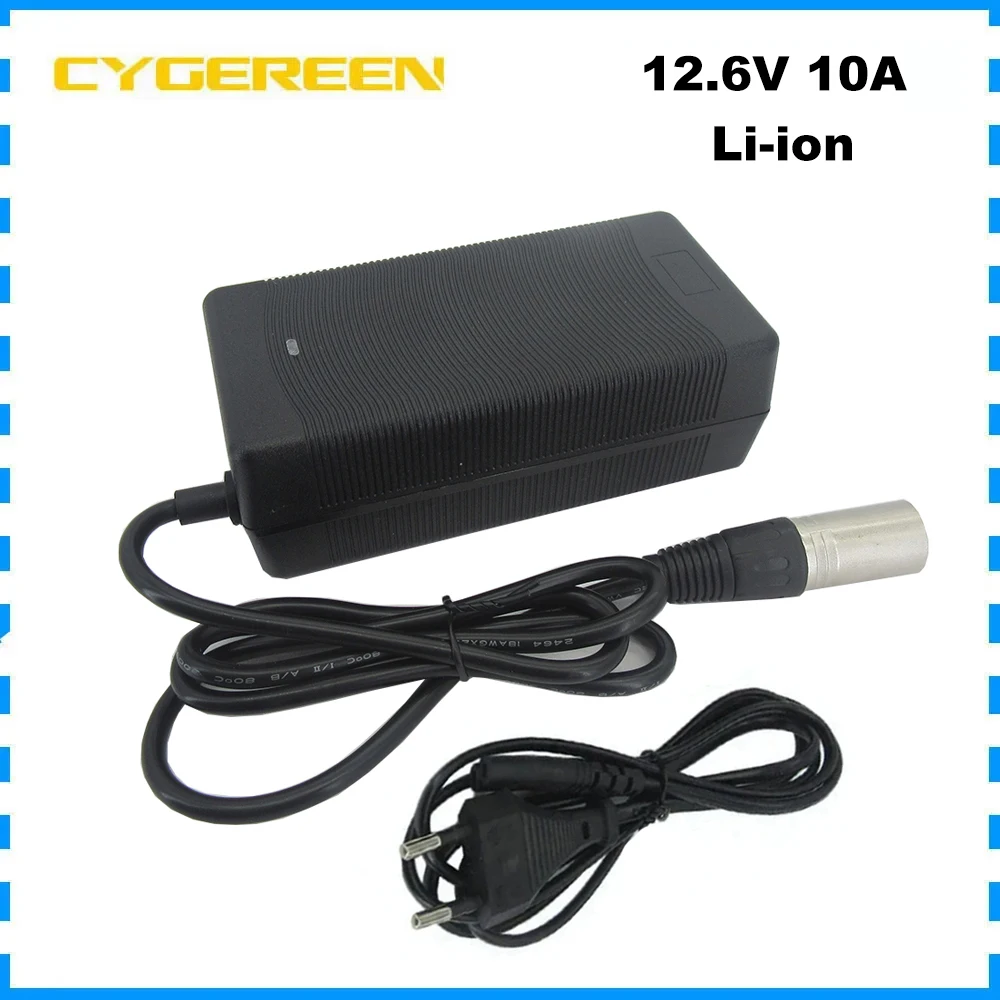 

12.6V 10A Fast Li-ion Battery Charger AC/DC for 12V 11.1V 10.8V 3Series Lithium Ion 18650 Battery Pack Charge XLRM 1+ 2- / XT60