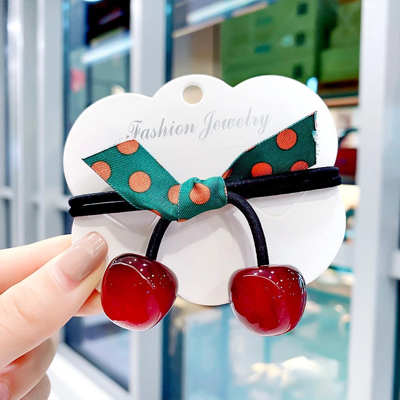 مجموعة إكسسوارات للشعر على الطراز الكوري مكونة من 3 قطع من أربطة وخواتم مطاطية للشعر على شكل فيونكة كرزية وإكسسوارات رأس بسيطة للنساء والفتيات