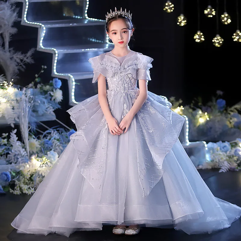 Child Flower Girl Formal Evening Dresses for Party and Wedding Long Trailing Kids Ball Gown Prom Luxury Kids Evening Vestidos