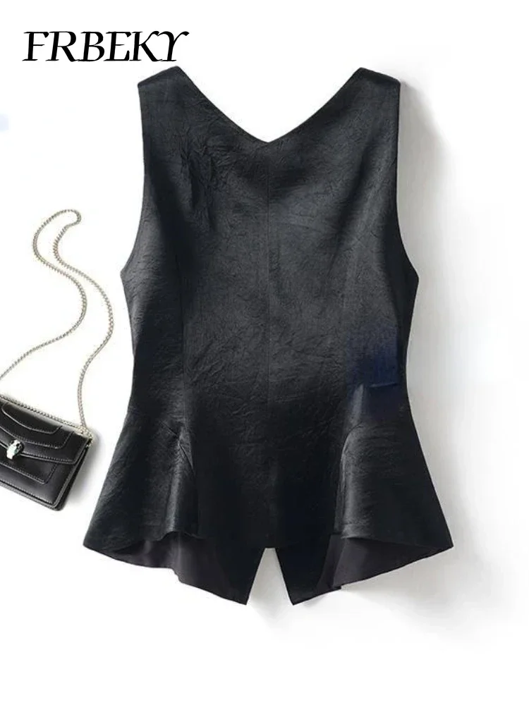 Chalecos elegantes para mujer, ropa interior de Color sólido, traje sin mangas con cuello en V, Tops de hombro, ropa de calle, chaqueta sin mangas para mujer, otoño