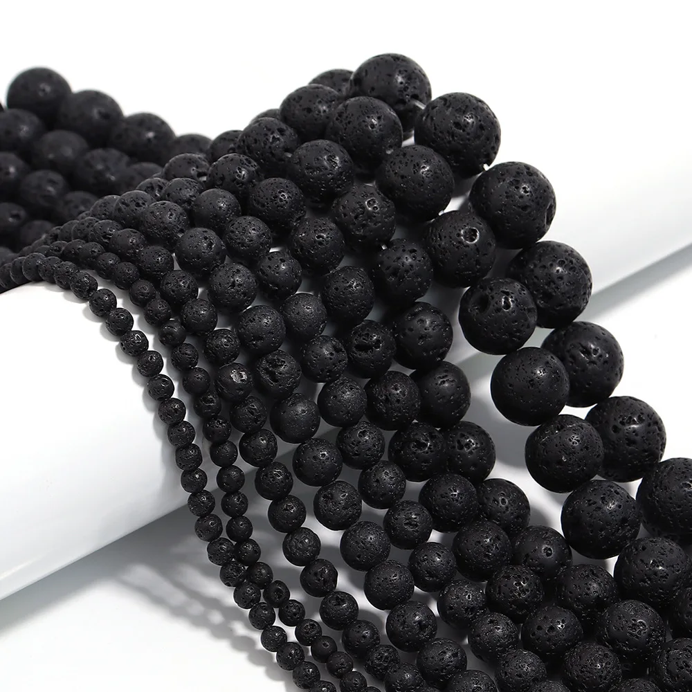 Black Lava Beads Natural Volcanic Rock Stone Beads For Jewelry Making Handmade DIY Necklace Bracelat 8mm 4/6/10/12mm Loose Bead