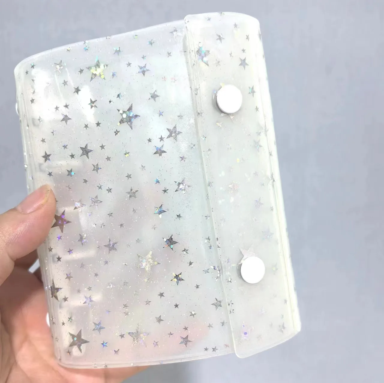 Carpeta de hojas sueltas de estrella transparente blanca, cubierta de carpeta, diario, cuaderno de bocetos, accesorios, diario, suministros de