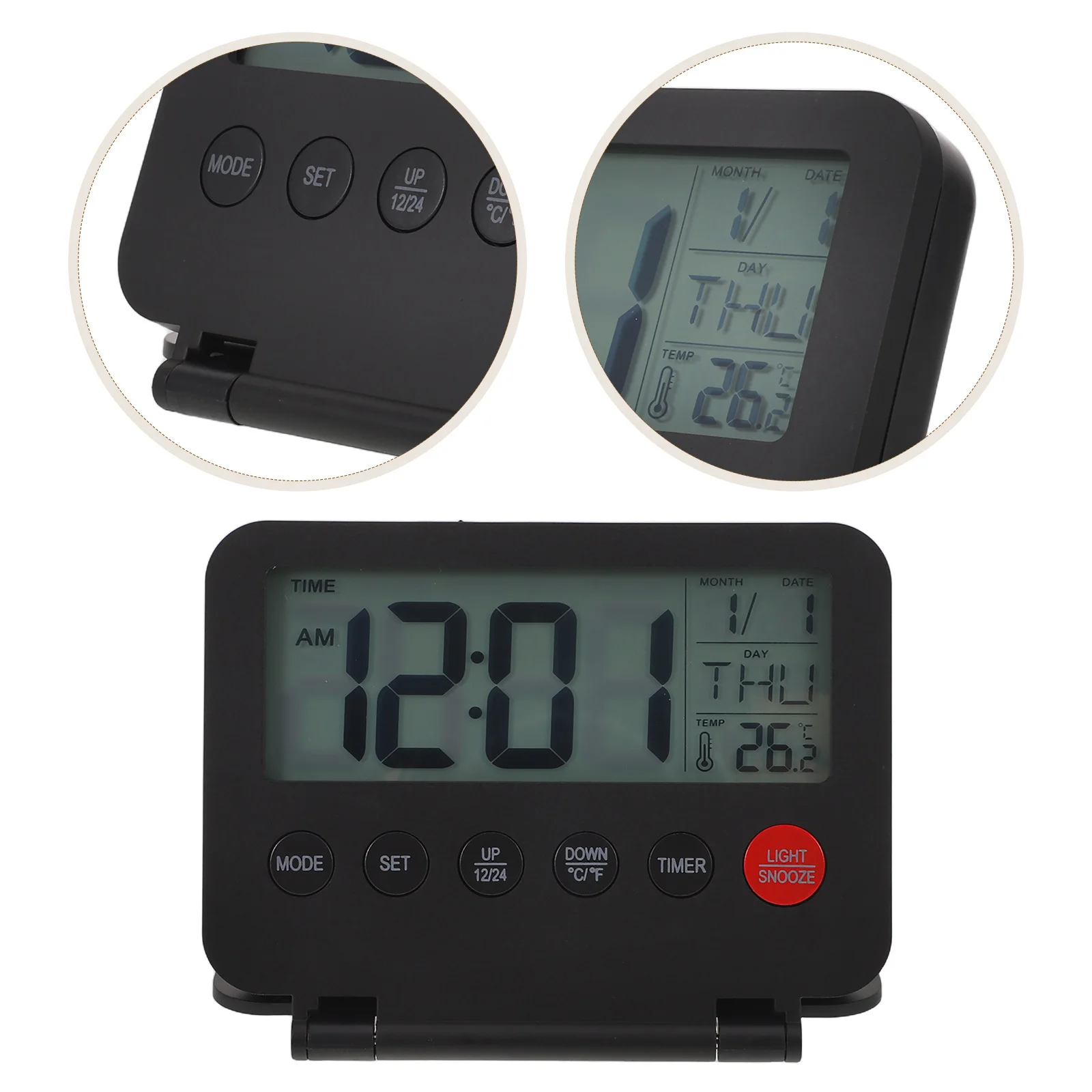 

Alarm Clock Compact Ultrathin Design for Bedroom Office Small LCD Desk Clock Backlight Date Temperature