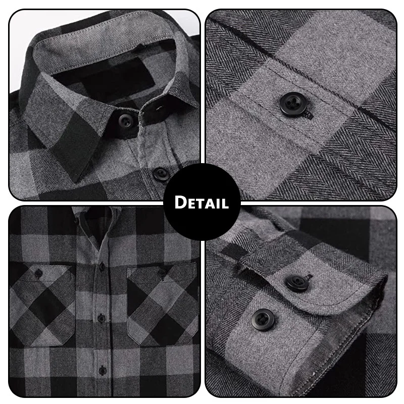 Mens Casual Plaid Flannel Shirts Button Down Shirt Two Pocket Long Sleeve Regular fit Shirts Autumn