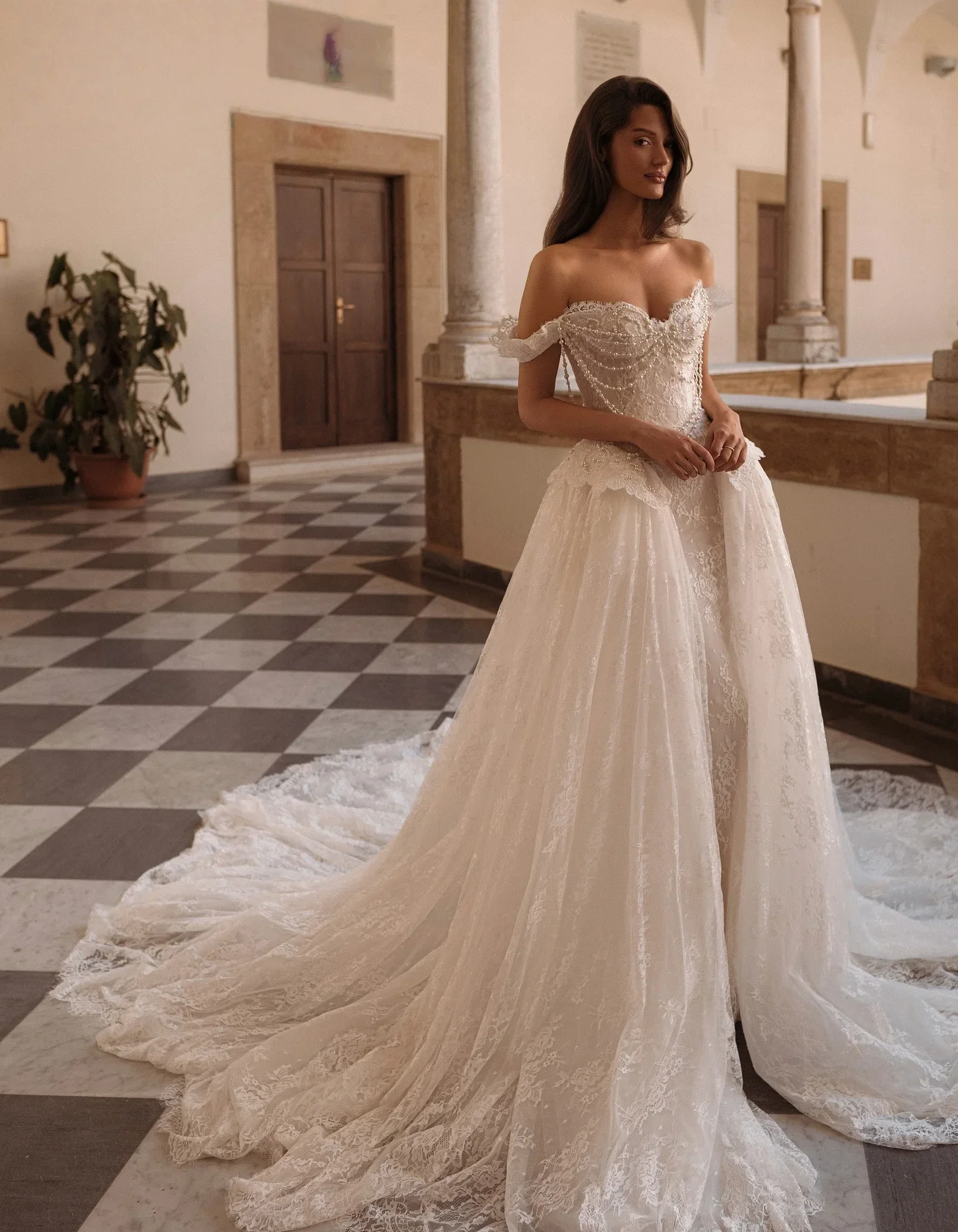 ONE LIFE Romantic Sweetheart Off Shoulder Pearls Mermaid Wedding Dress2025 Gorgeous Lace Detachable Train Bridal Gown Customized