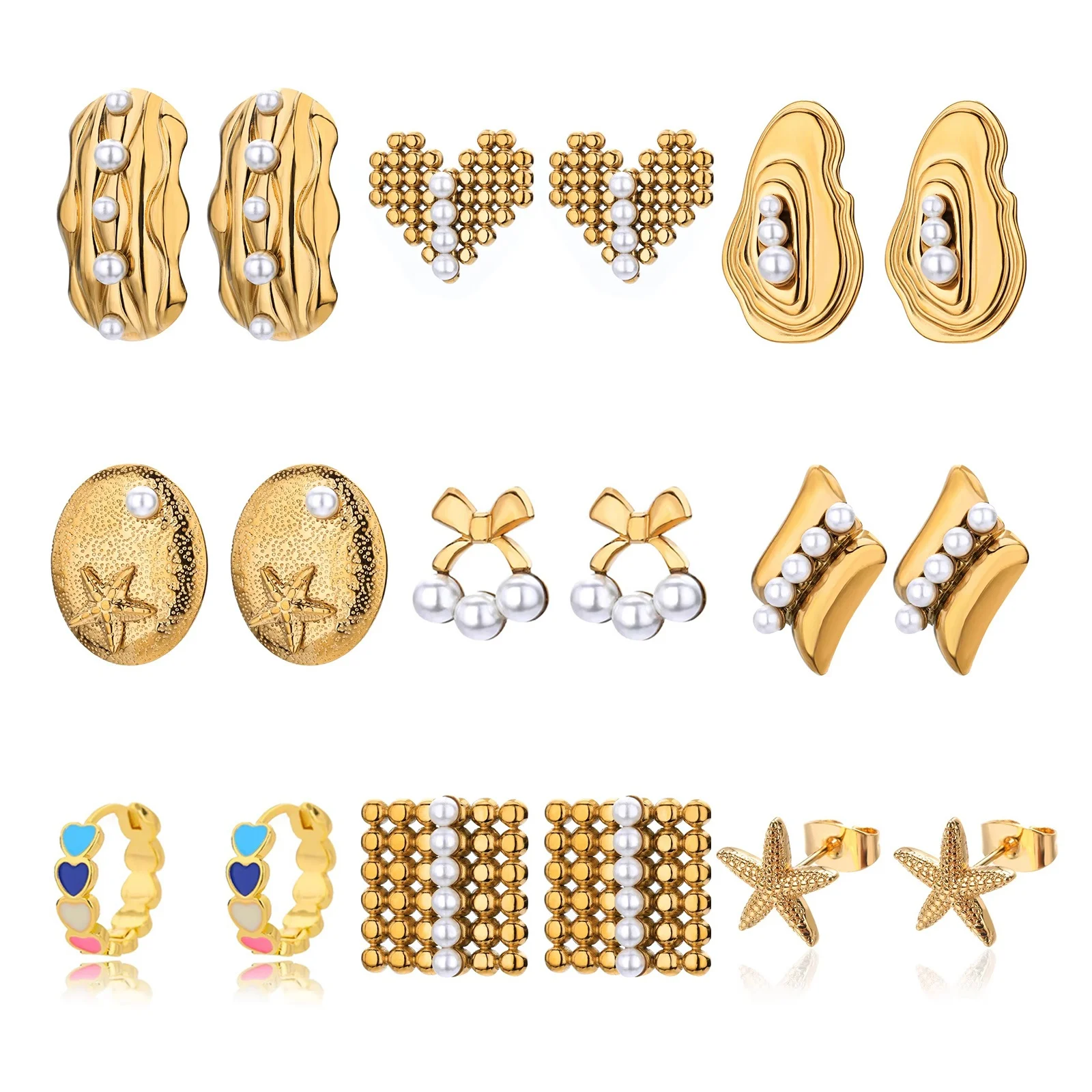 Doreen Box 1 Pair Stylish Exquisite Imitation Pearl Earrings Gold Plated 304 Stainless Steel Ear Post Stud Earrings For Women