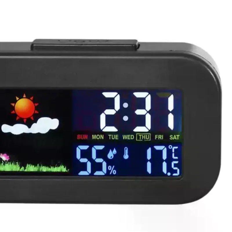 NEW Intelligent Weather Station Clock With Color Display - Temp & Humidity Monitor Backlit For Kids & Teens Bedroom/Dorm Desk