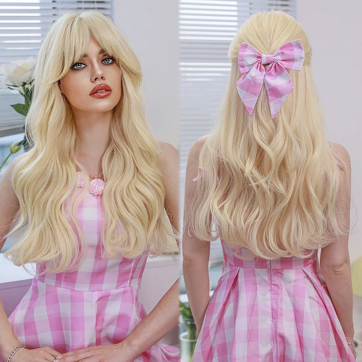 Peluca rubia larga PARK YUN Barbie para mujer, cabello sintético ondulado, calor de alta densidad, fiesta diaria, Cosplay de Halloween