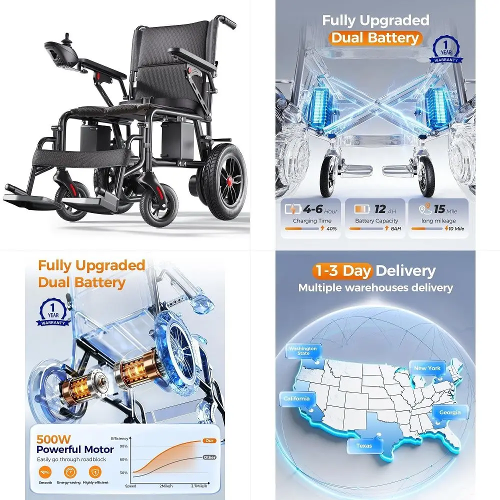 

Wheelchairs for Adults, Lightweight Electric Wheelchair, Foldable Travel Motorized Wheelchairs for Seniors, Folding Portable Mo