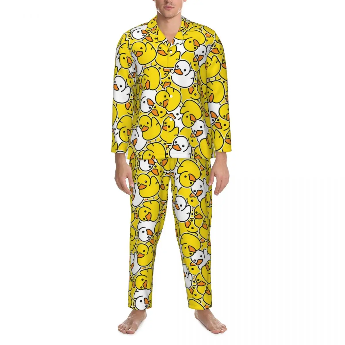 Pajamas Men Rubber Ducks Home Sleepwear Cute Animal 2 Pieces Casual Pajama Sets Long Sleeve Comfortable Oversized Home Suit