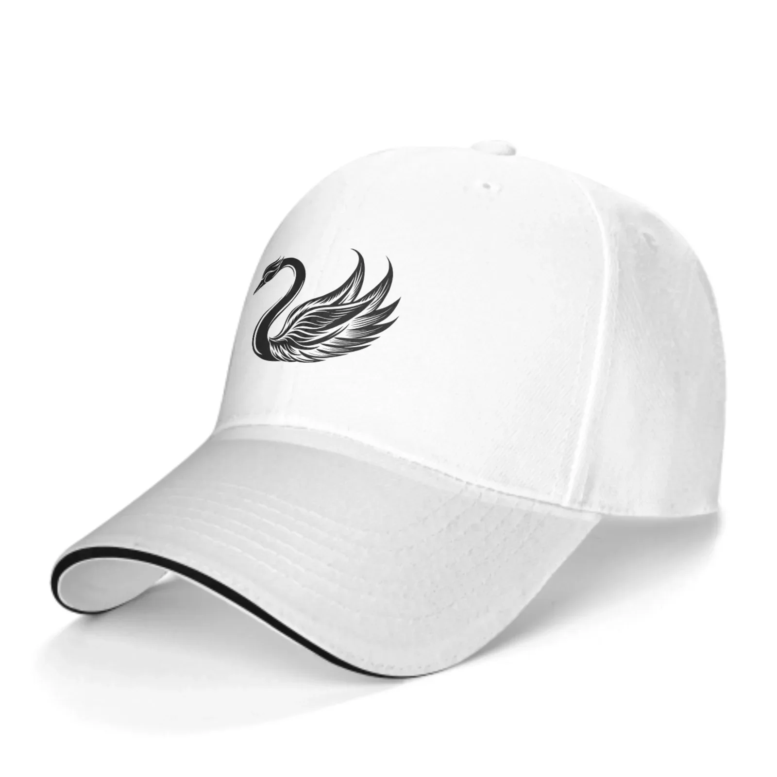 Adjustable Fashion Wild Caps Swan Print Washed Sandwich Caps Sports Outdoor Baseball Hat