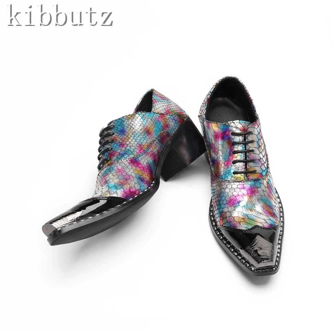 

Men New Color Snake Pattern Dress Shoes Metal Pointed Toe Lace Up Oxford Shoes Genuine Leather Wedding Dress Shoes Formal Shoes