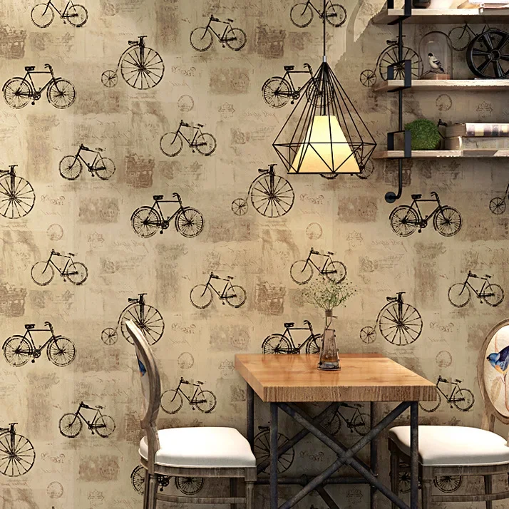 Retro Nostalgic Wallpaper Bicycle English Alphabet Clothing Store Cafe Restaurant Industrial Style Loft Wallpaper