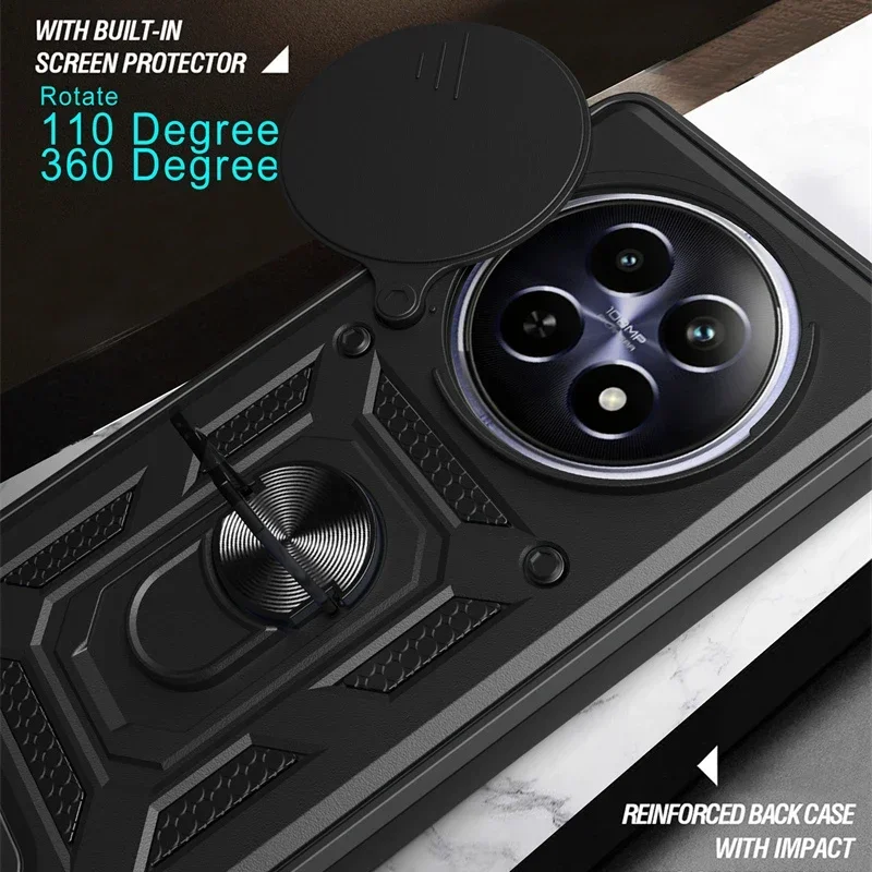 Funda de teléfono de silicona Armor para Realme 14, 12x13, Pro Plus, 5G, 4G, protección completa de lentes con anillo, funda con soporte magnético